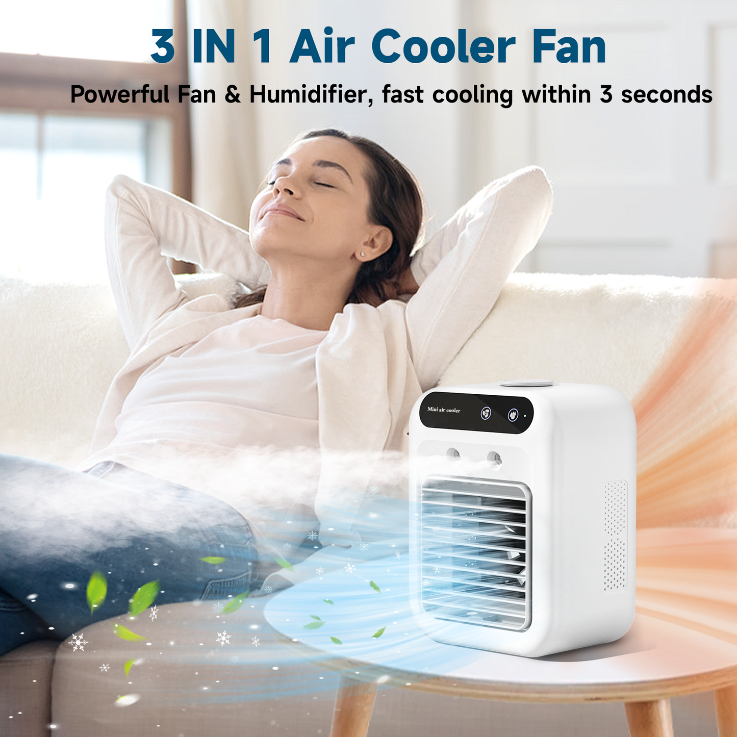 Portable Desk Fan, Rechargeable Cooling Fan with 2 Cool Mist & Speeds, Personal Air Cooler Fan for Bedroom Office Camping