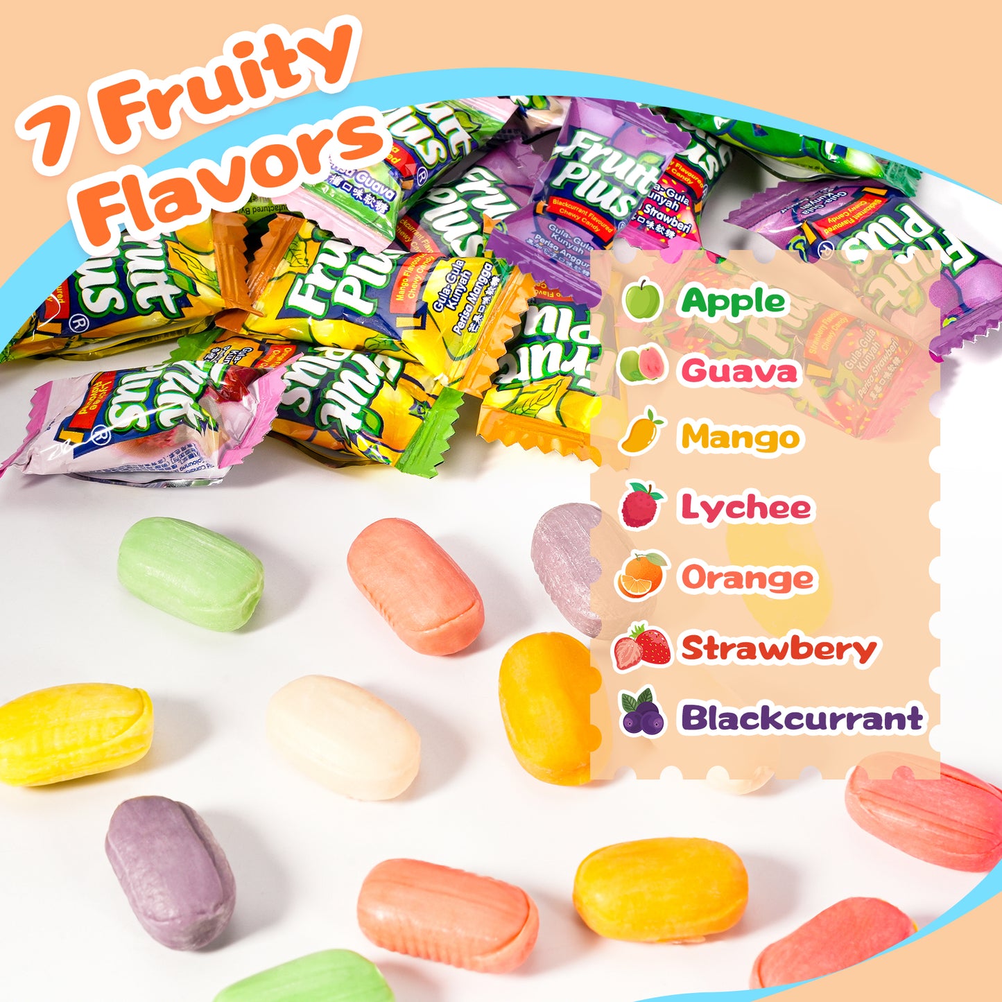 Fruit Plus Chewy Candy, Malaysian Fruit Chews Candy, Non-Melting, 4.2 Oz Bag (Approx. 40 Count)