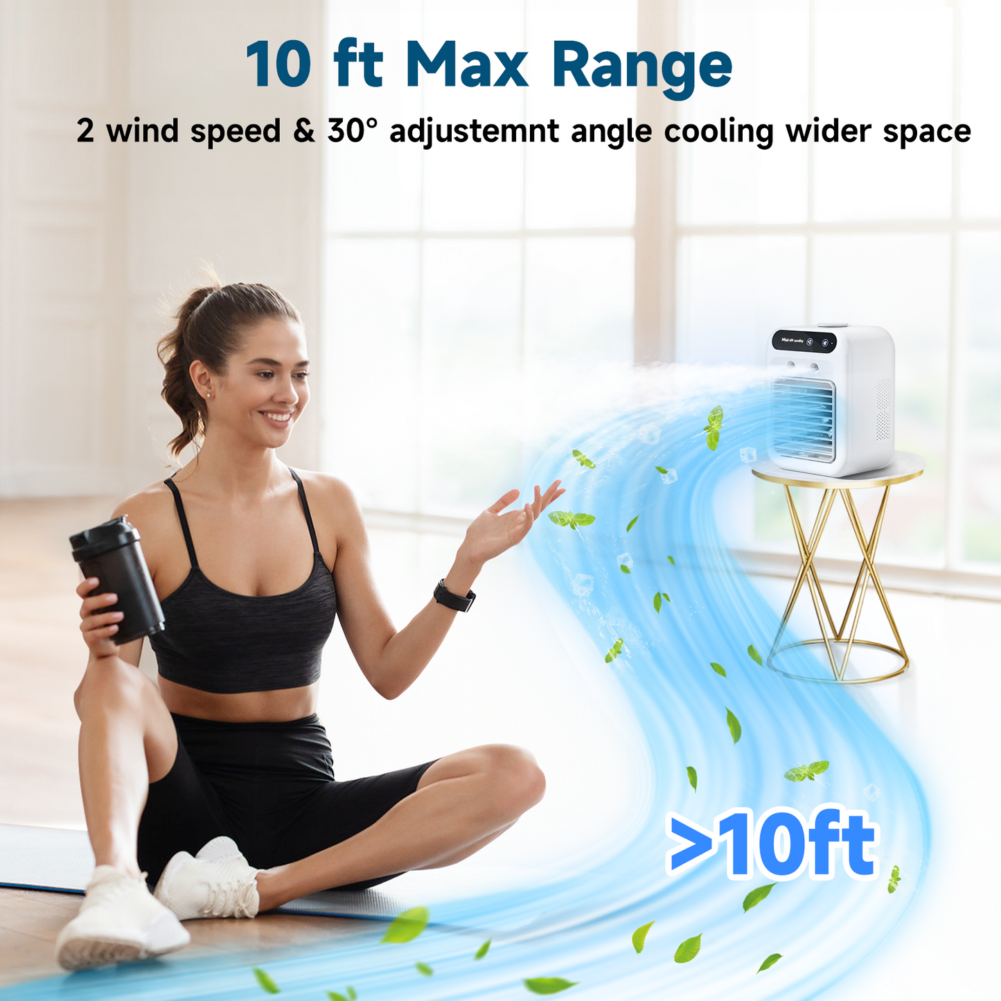 Portable Desk Fan, Rechargeable Cooling Fan with 2 Cool Mist & Speeds, Personal Air Cooler Fan for Bedroom Office Camping