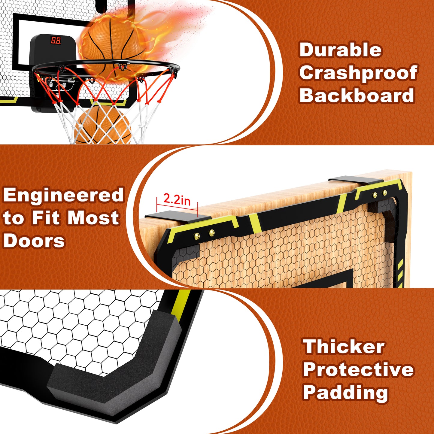 Basketball Hoop Indoor, Mini Basketball Hoop for Kids, Over The Door Basketball Hoop with Electronic Scoreboard & 4 Balls, Basketball Toys for 5+ Years Old Boys Girls