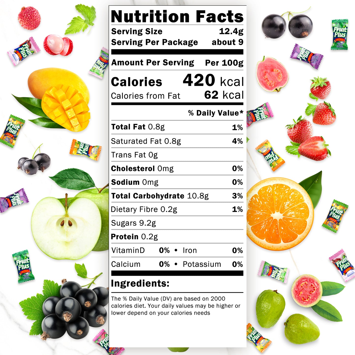 Fruit Plus Chewy Candy, Malaysian Fruit Chews Candy, Non-Melting, 4.2 Oz Bag (Approx. 40 Count)