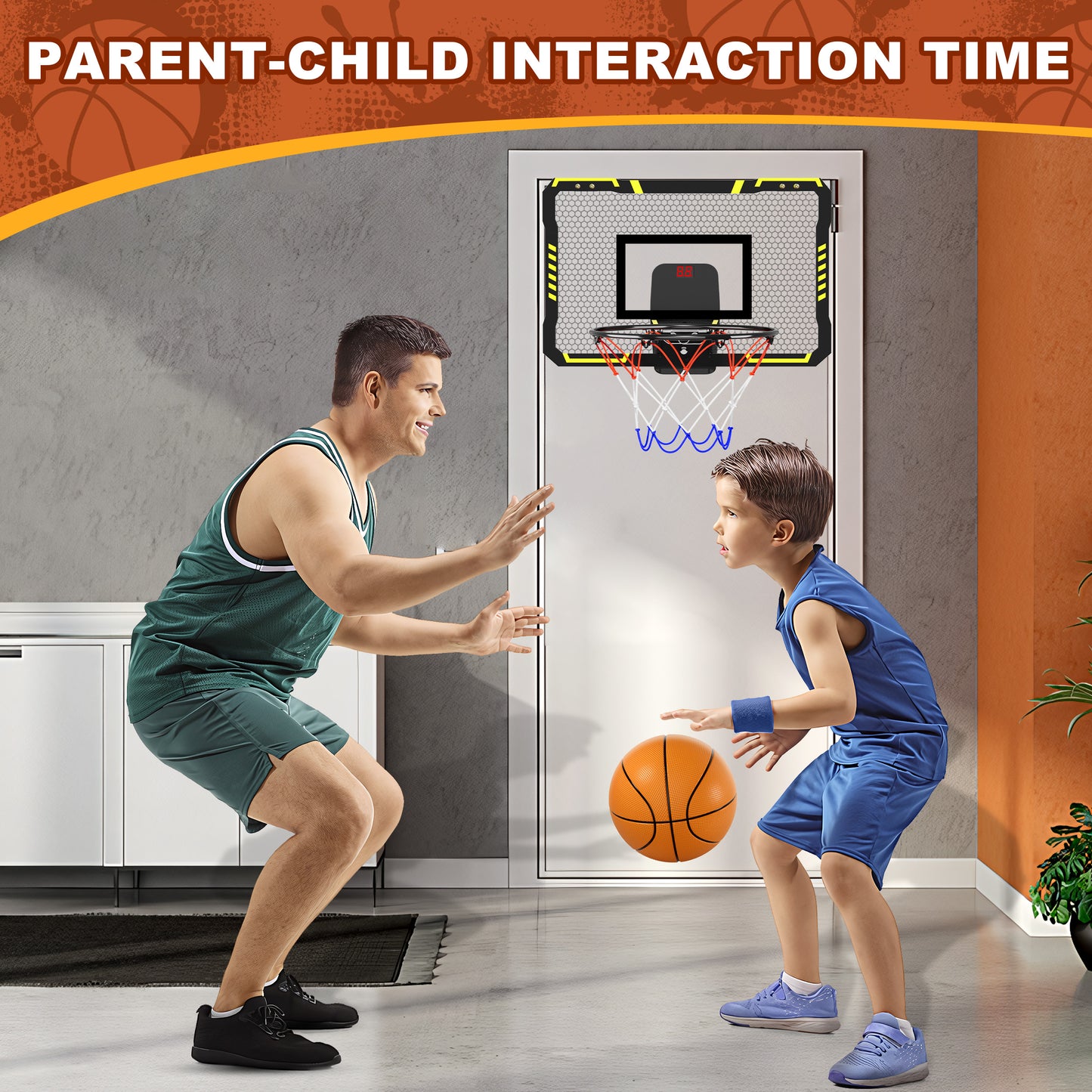 Basketball Hoop Indoor, Mini Basketball Hoop for Kids, Over The Door Basketball Hoop with Electronic Scoreboard & 4 Balls, Basketball Toys for 5+ Years Old Boys Girls