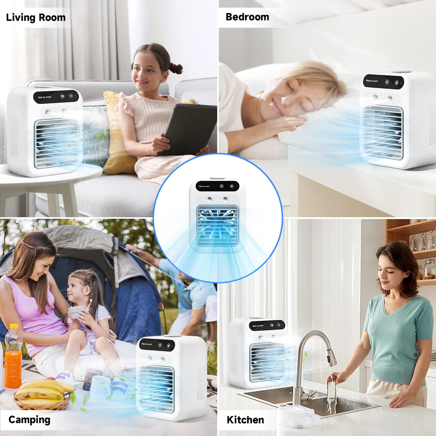 Portable Desk Fan, Rechargeable Cooling Fan with 2 Cool Mist & Speeds, Personal Air Cooler Fan for Bedroom Office Camping